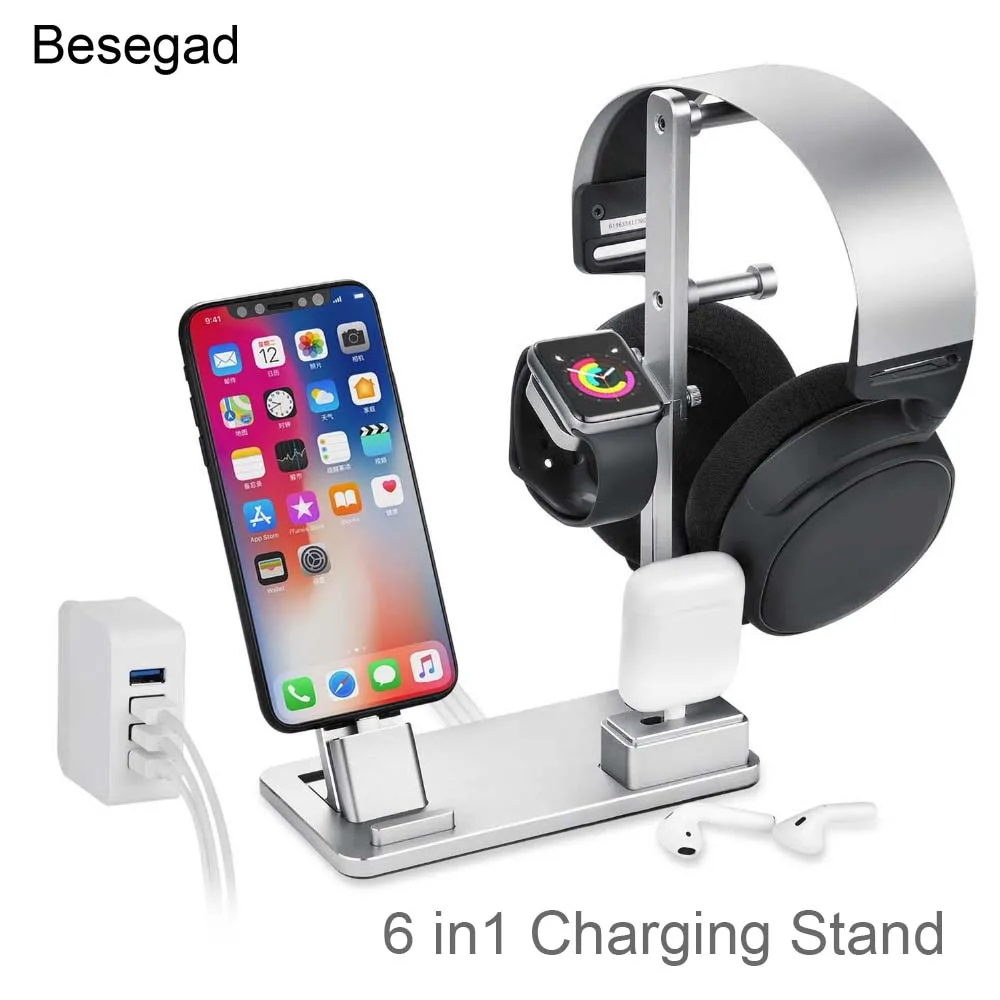 Зарядная док-станция Besegad для наушников AirPods iPad Apple Watch iWatch Series 1 2 3 4 iPhone 7 8 X Plus 6s SE |