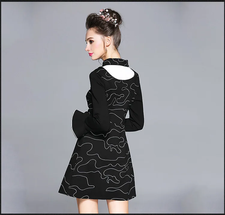 2017 осень зима дамы Большие размеры контрастного цвета элегантное платье