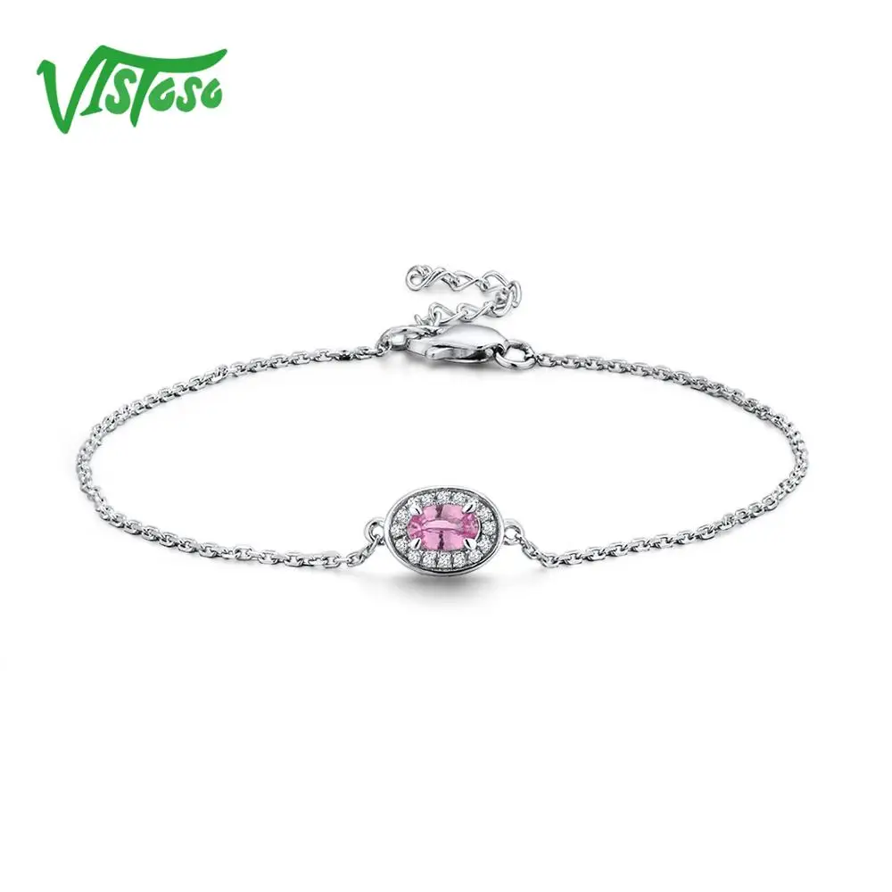 14KW Pink Sapphire VISTOSO 14 K W/Y/R золотые браслеты для женщин Необычные розовый/синий сапфир/Изумруд/рубиновый Блестящий бриллиантовый браслет юбилей ювелирные изделия - Цвет камня: 14KW Pink Sapphire