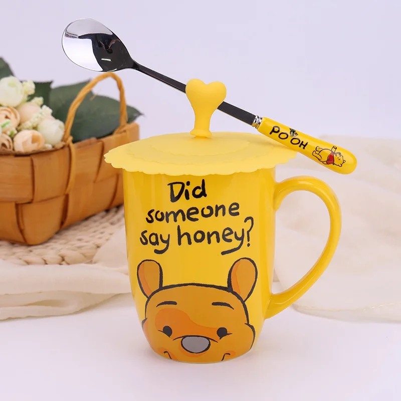 bear cup spoon lid 350 ml мультфильм Минни кружка Cute bear в форме шариковой ручки молочные чашки Прекрасный Микки чашка для завтрака для детей Рождественский подарок - Цвет: bear cup spoon lid