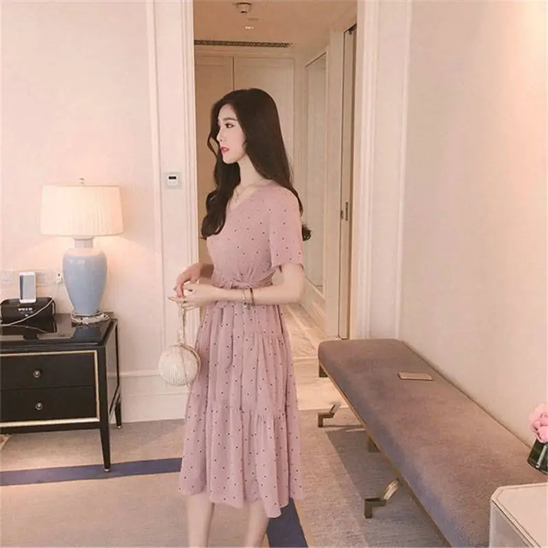 Новинка 2019 Модное шифоновое платье в горошек для беременных женщин летнее одежда
