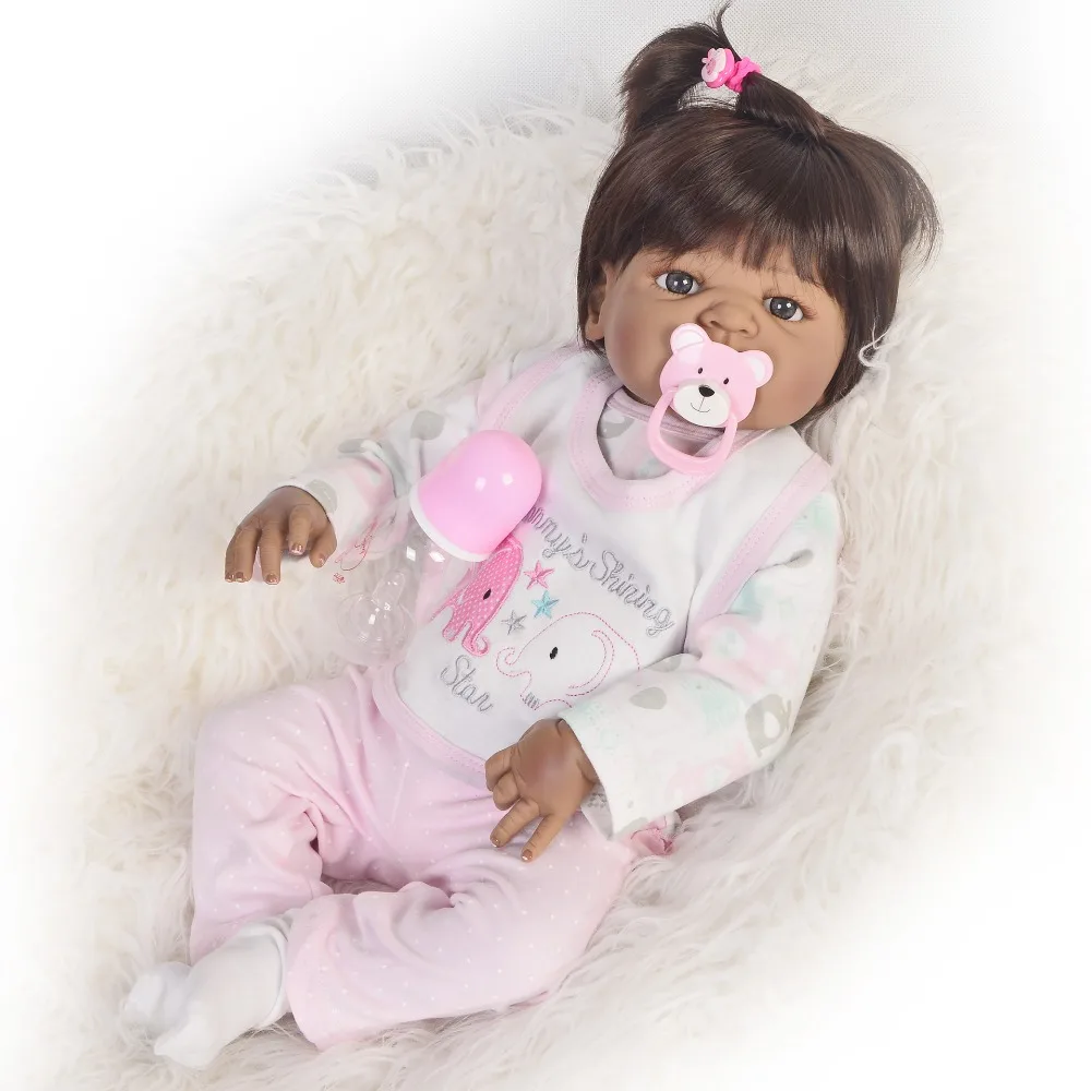 

57CM FULL Silicone Reborn Boneca Realista black skin new design Dolls For Princess Children Birthday Gift Bebes Reborn Dolls