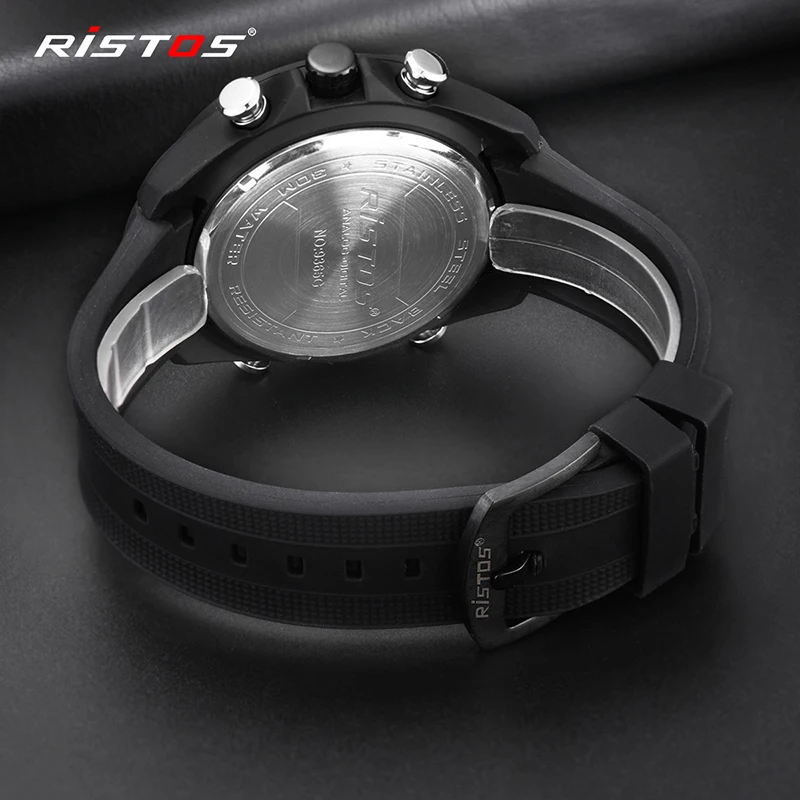 RISTOS мужские спортивные часы с силиконовым ремешком аналоговые наручные