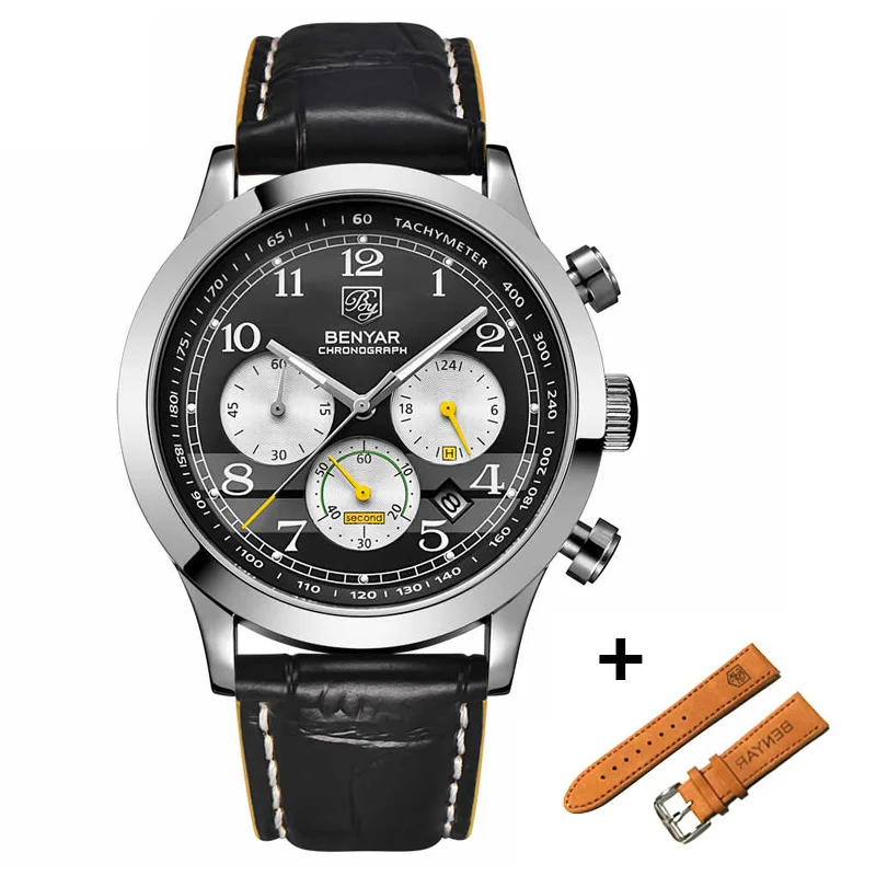 L silver yellow B BENYAR мужские часы комплект люксовый бренд Спортивные кварцевые хронограф водонепроницаемые наручные часы мужские часы relogio masculino erkek kol saati - Цвет: L silver yellow B