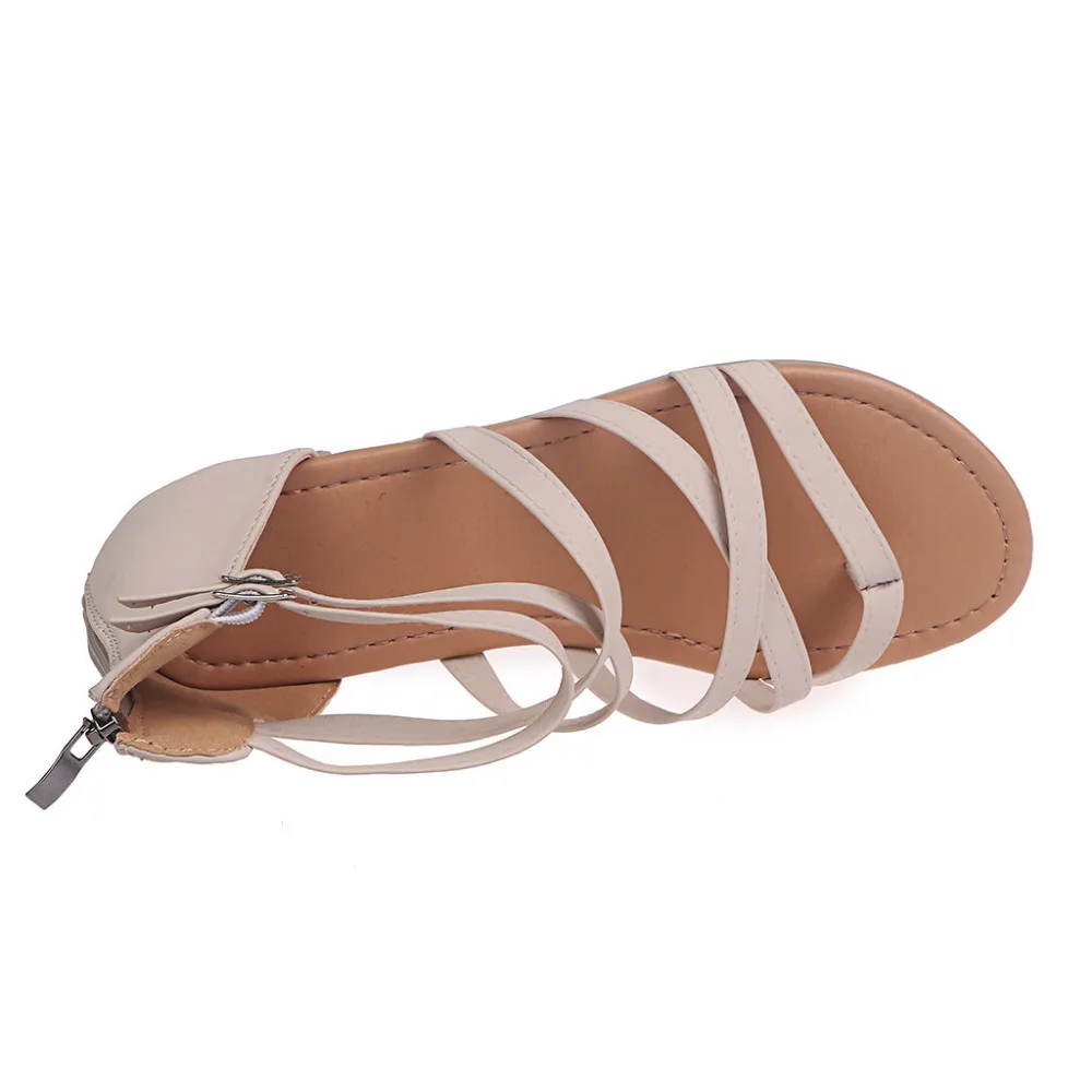 Женские сандалии на плоской подошве с перекрестной шнуровкой молнии в римском