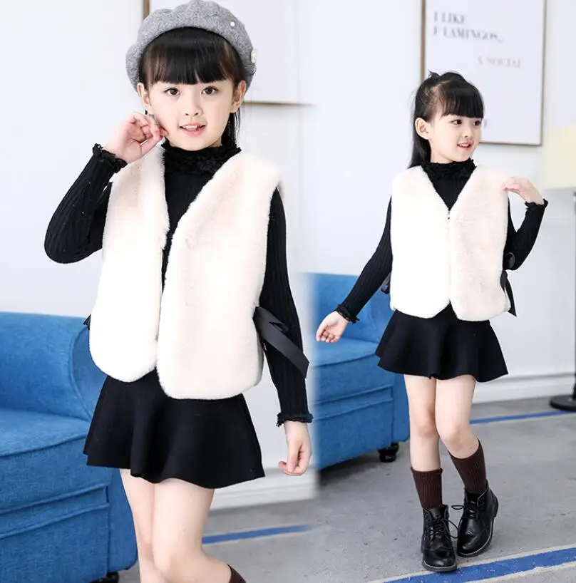 Spring Winter Girl clothes girl faux fur Vest children clothing baby bow knot Waistcoat girls warm outerwear for 1-6T | Детская одежда