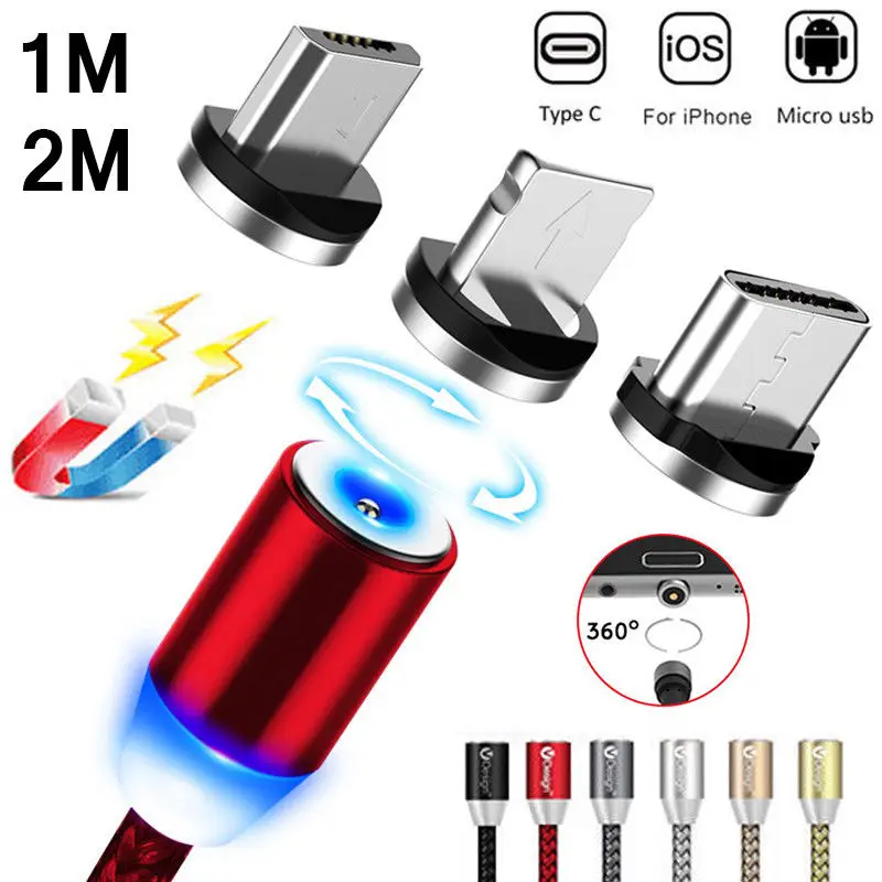 360 Круглый USB Type C/Micro USB/IOS 3в1 Магнитный кабель C адаптер для быстрого зарядного