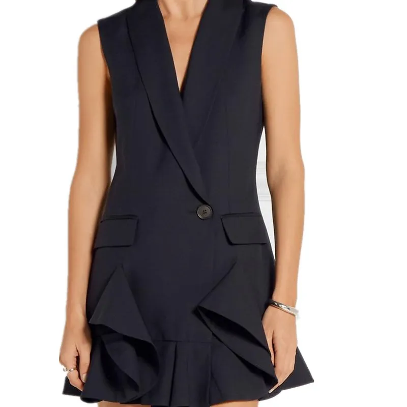 Женское платье без рукавов Брендовое простое с v-образным вырезом на пуговицах