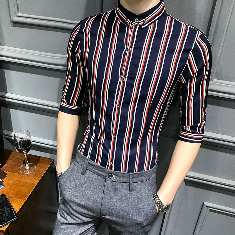 Высококачественная Мужская деловая Повседневная рубашка на пуговицах с