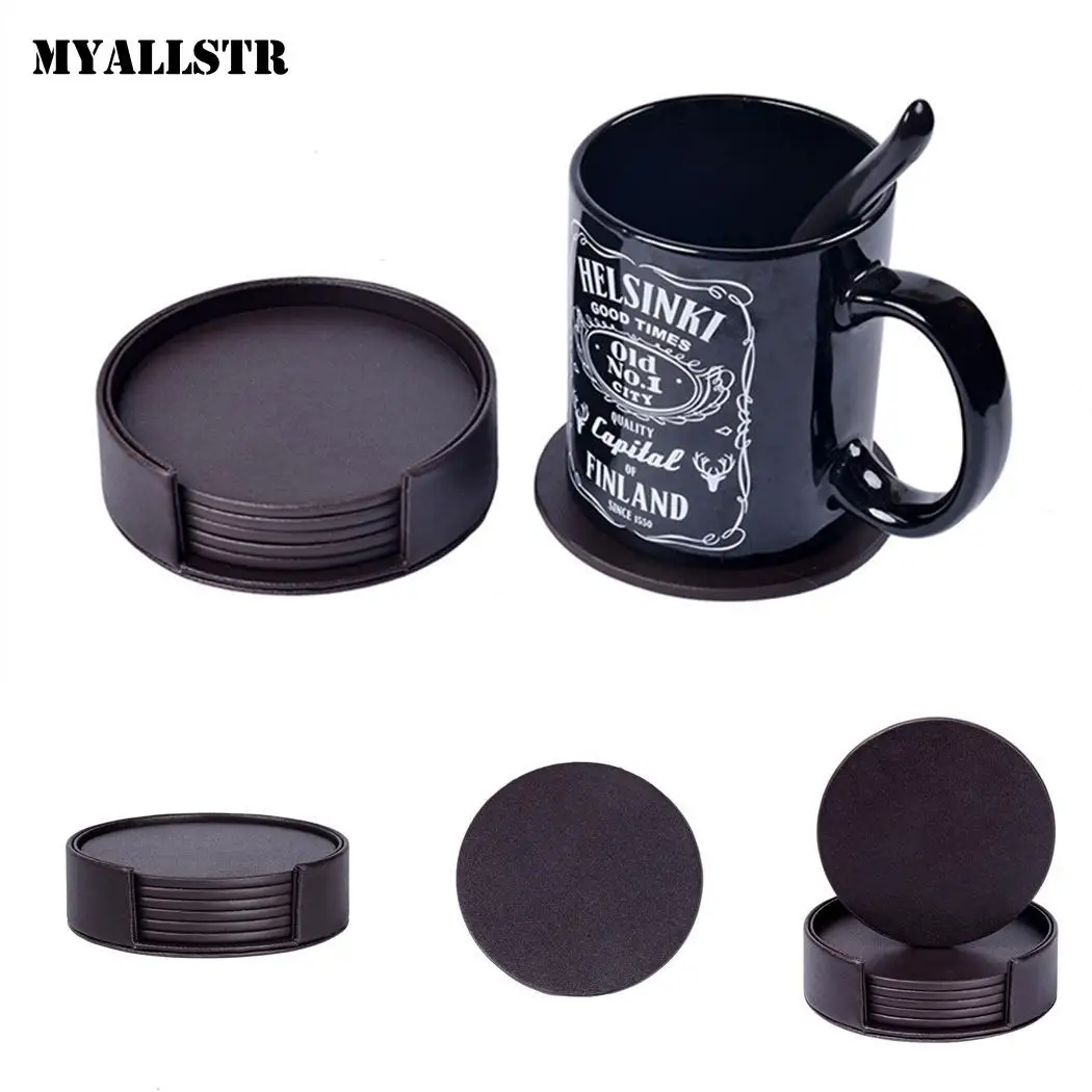 Кожаные подстаканники с держателем круглые подставки для напитков подарок