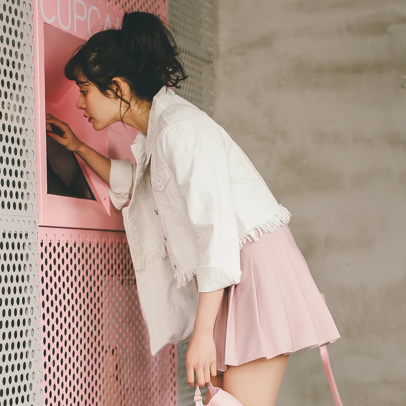 Женские джинсовые куртки RUGOD винтажные свободные белого цвета с вышивкой на