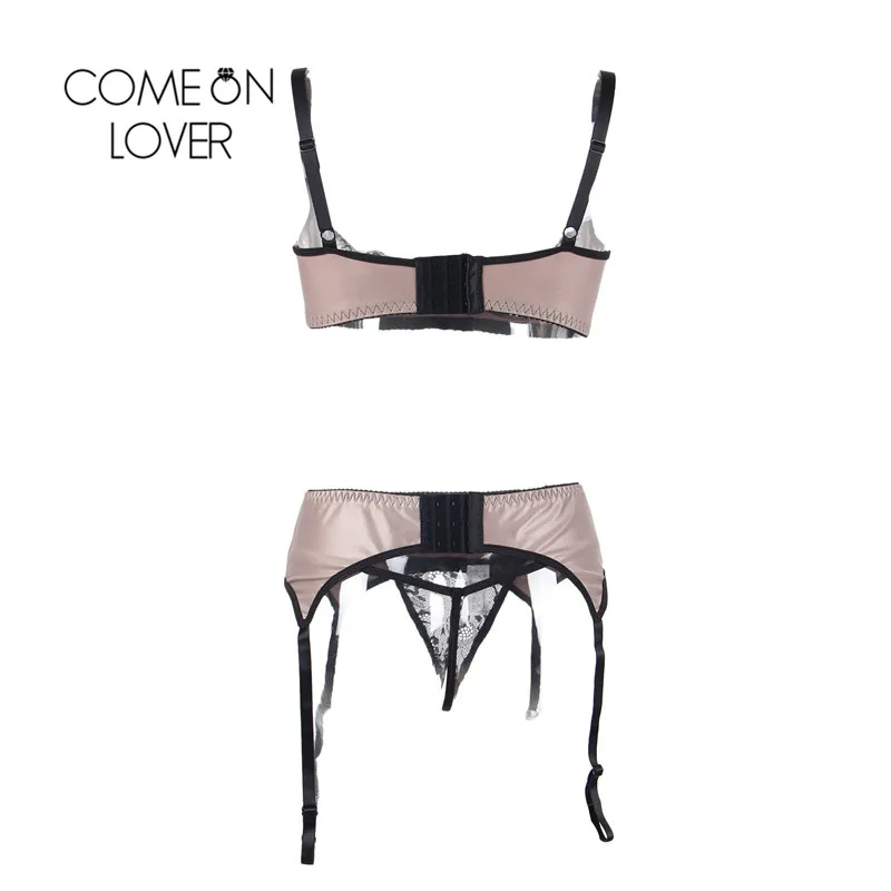 Comeonlover, комплект нижнего белья с подвязками размера плюс 5XL, атласное белье, женский сексуальный комплект с подвязками, пояс на косточках, наборы для нижнего белья RE80319