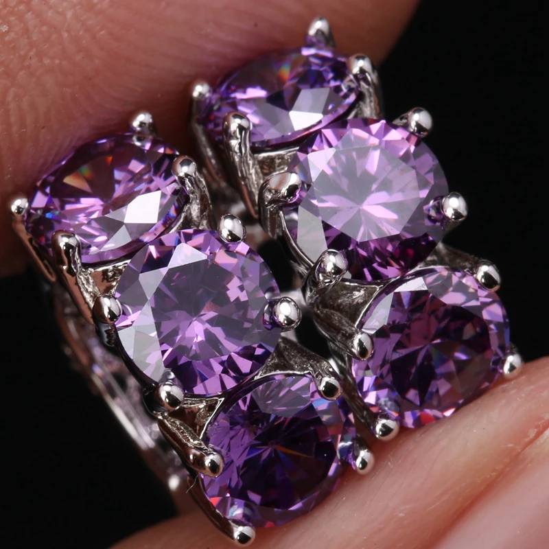 Необычный фиолетовый Кубического циркония стерлингового серебра 925 Huggie Серьги