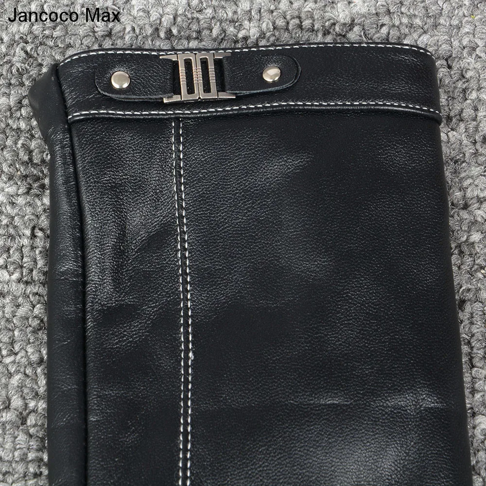 Jancoco Max черные перчатки из натуральной овчины для мужчин модный бренд сенсорный экран открытый варежки Зимние теплые S2024