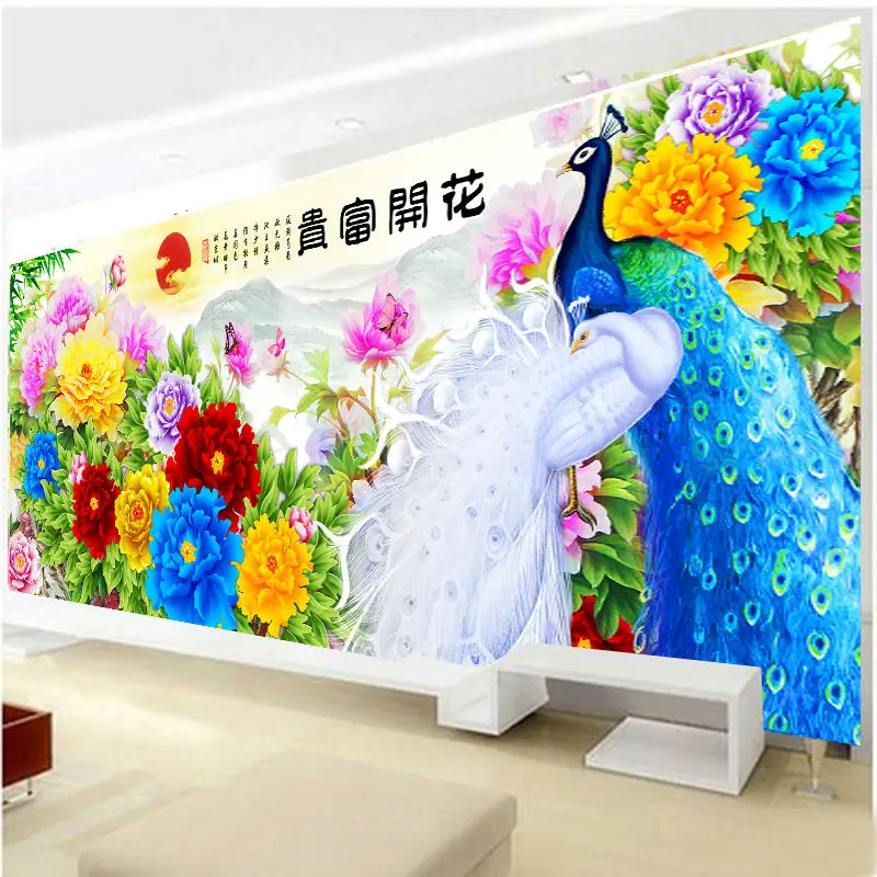 Рукоделие полная Алмазная картина вышивка крестиком Павлин пион Кубик Рубика