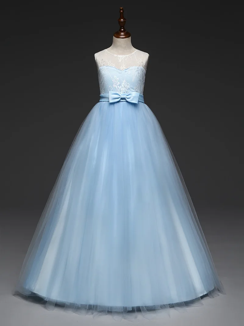 Teenage Kids Flower Dresses Wedding Gown Floor Length Mint Green Lavender Peach Party Gowns Dress for Girls 4-12 To 14 Years | Детская