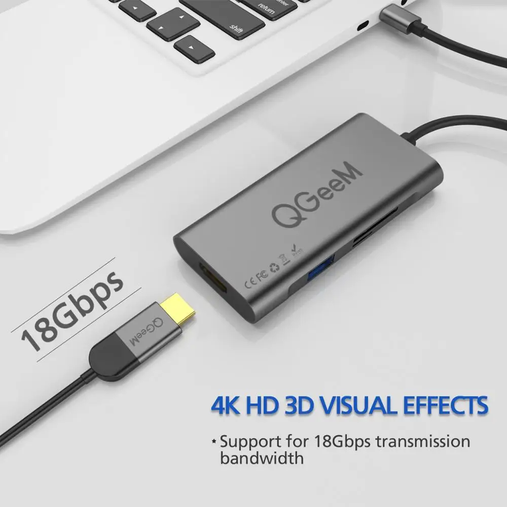 QGeeM USB C HUB HDMI Type To Hdmi 3 0 Thunderbolt Card Reader для Macbook 2018 mate20 P30 glaxy S9 S10 HUB|USB-хабы| |