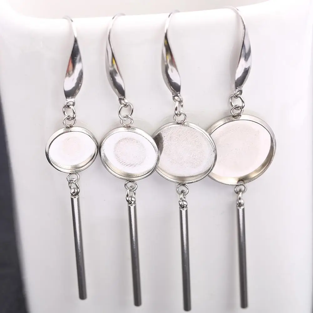 

onwear 10pcs stainless steel drop earring base 10mm 12mm 14mm 16mm blank cabochon bezel settings diy ear wire hooks connectors