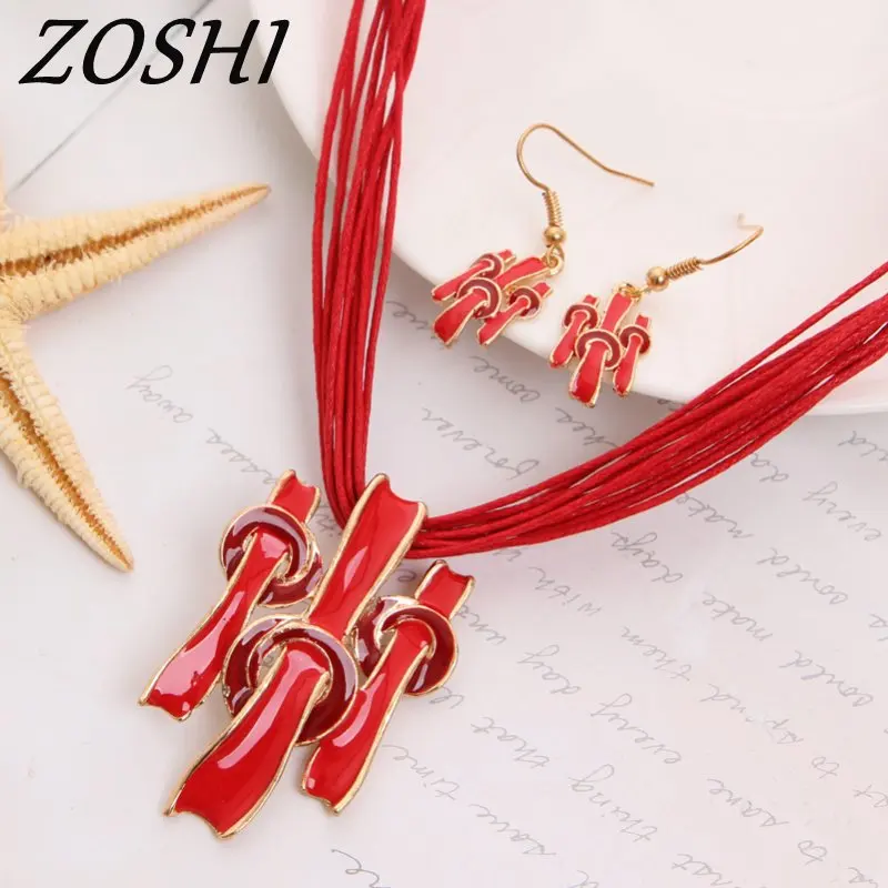 Женский комплект из цепочки и серег ZOSHI многослойное ожерелье серьги красного
