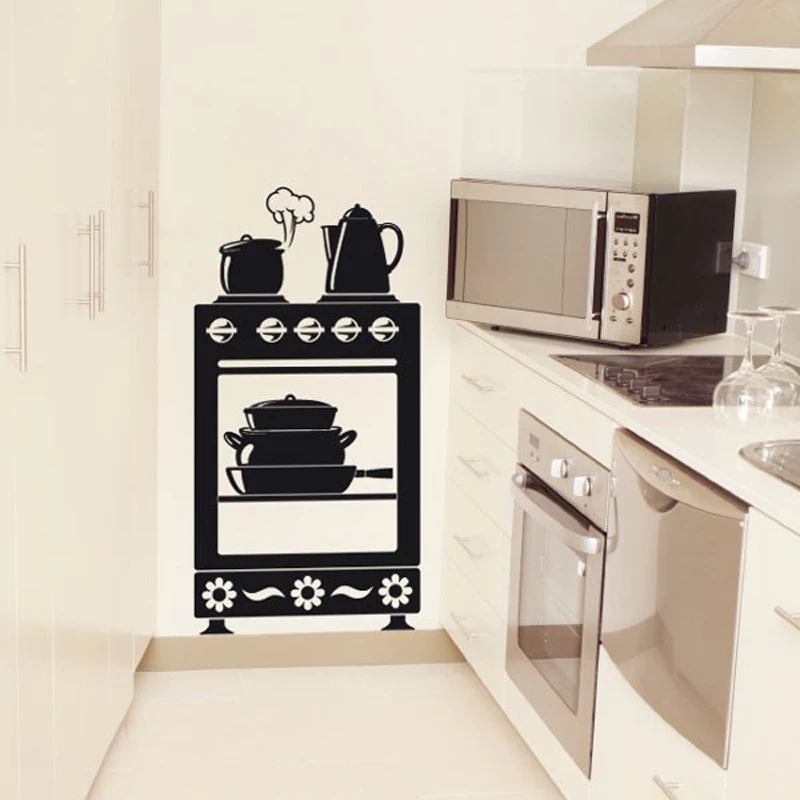 

Creative pot bowl kettle Sticker Restaurant Kitchen Removable Vinyl Wall Stickers DIY Home Decor Waterproof Wallpaper JG1538