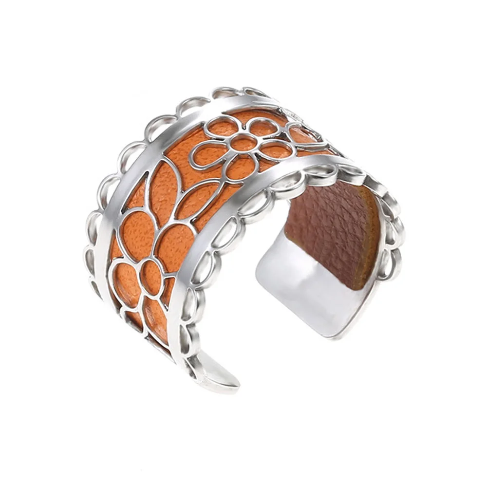 orange Legenstar Inca серебряные кольца с открытым цветком для женщин Bijoux Homme кольца из нержавеющей стали с возможностью изменения размера Реверсивные кожаные кольца Bague летние - Цвет основного камня: orange
