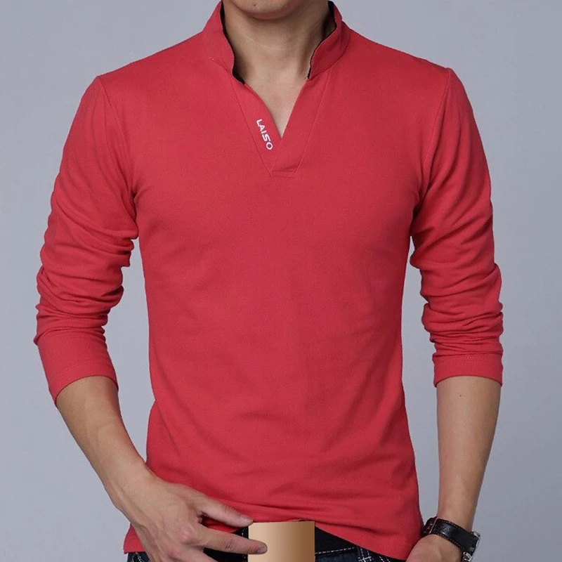 Мужская Однотонная футболка с длинным рукавом повседневная хлопковая размера