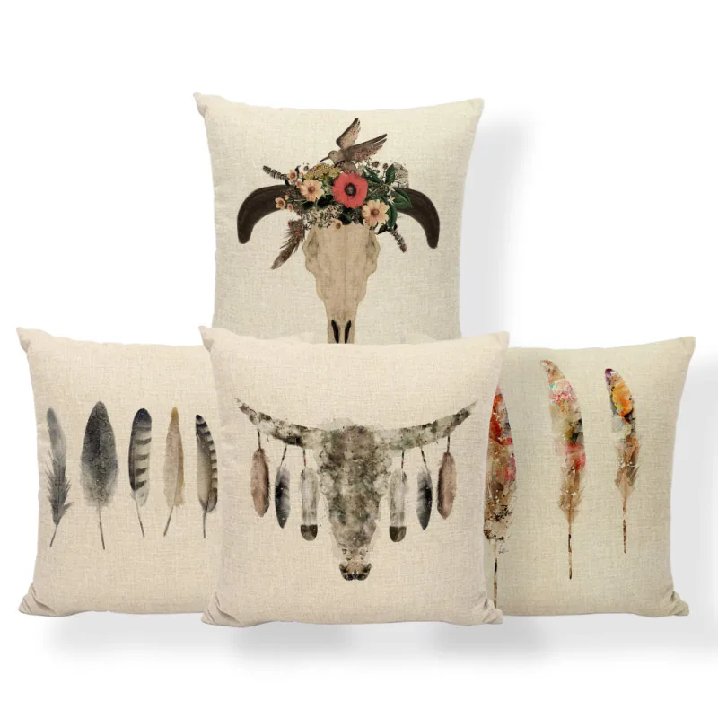 

Personalized Feather Pillow Cover Color Feather Flower Bird Arrow Hat Decoration Set Farmhouse Bed Cushion Cover 18*18