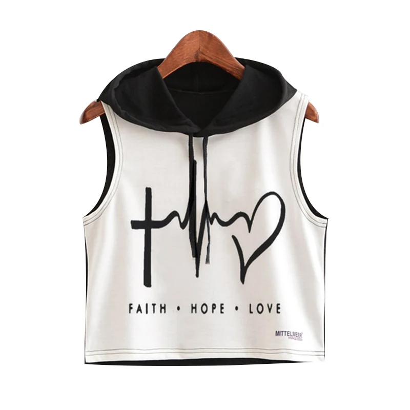 2019 Women Hoodie Crop Top HONEY Letter Print T Shirt Summer Sleeveless Hooded T-Shirt Fashion Ladies Pullover Cropped Tee | Женская