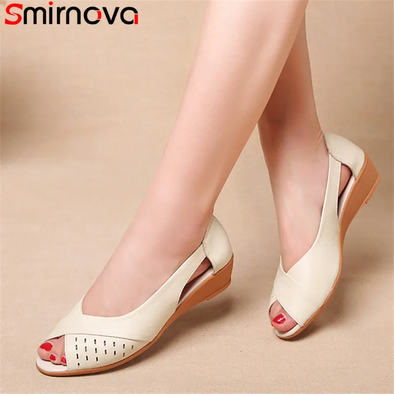 

Smirnova 2020 new arrival women sandals soft leather shoes peep toe slip on summer sandals fashion casual wedges shoes woman