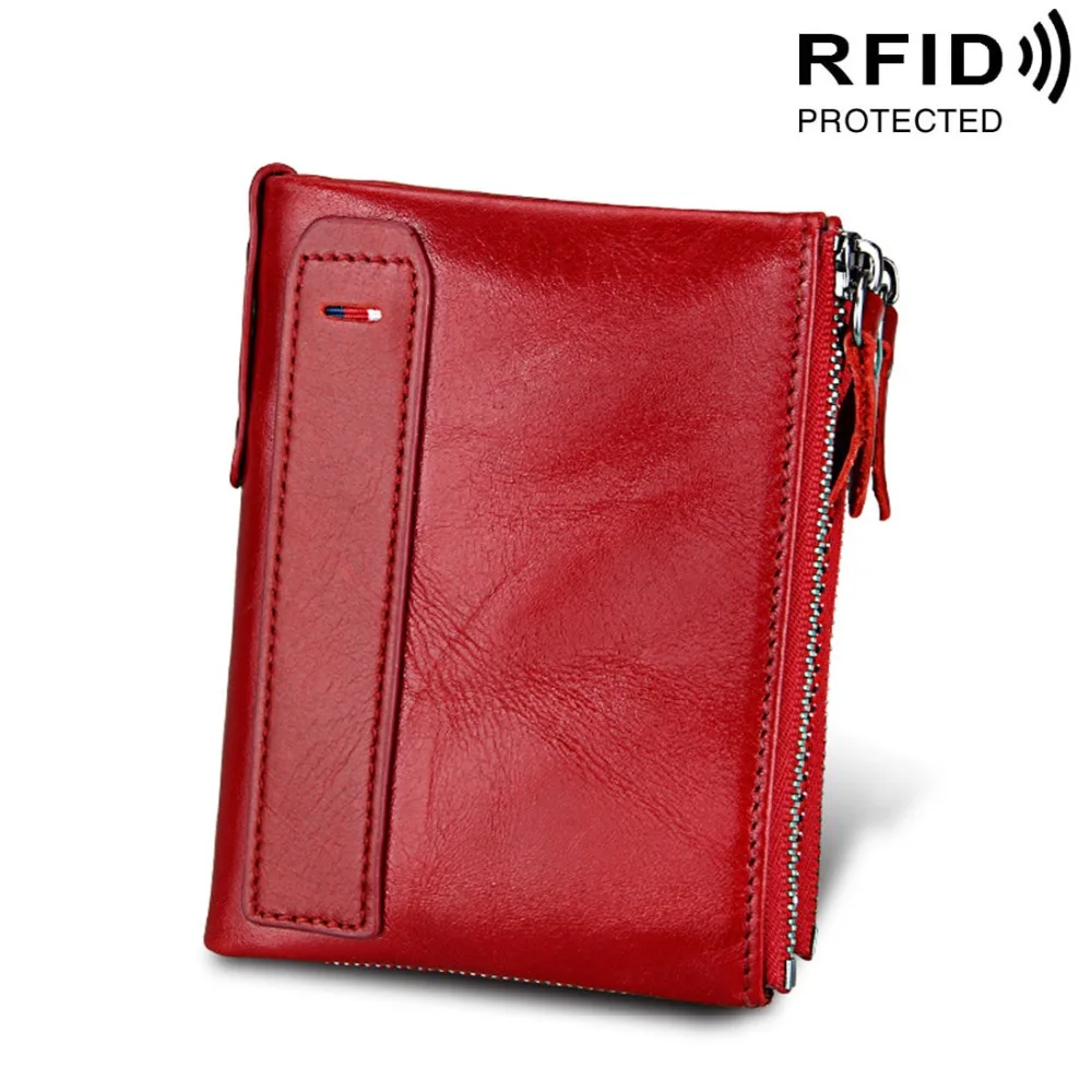 RFID Double Zipper Women Wallets Genuine Cow Leather High Quality Card Holder Female Purse Vintage Coin Holder Wallets For Girl