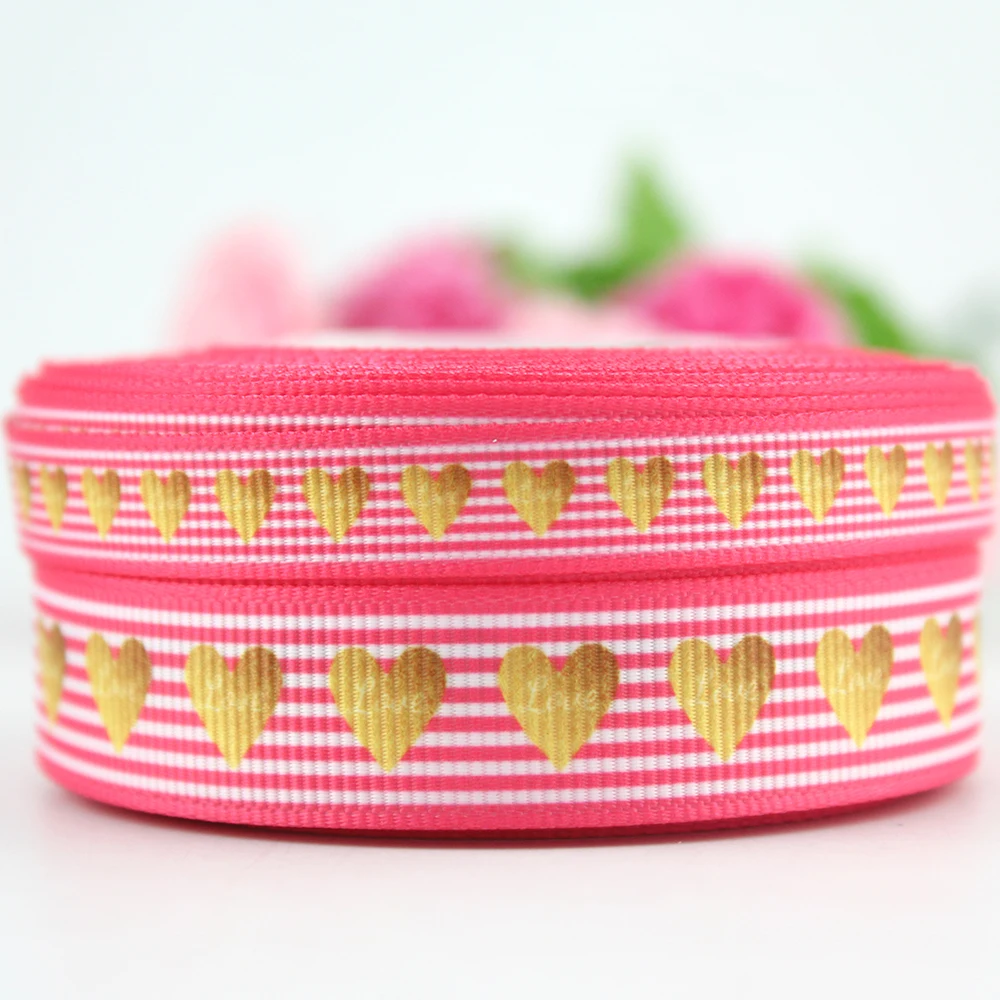 

Narrow 9mm 16mm heart printed grosgrain stripe ribbon 10 yards gift wrapping tape Valentine wedding party derection ribbons