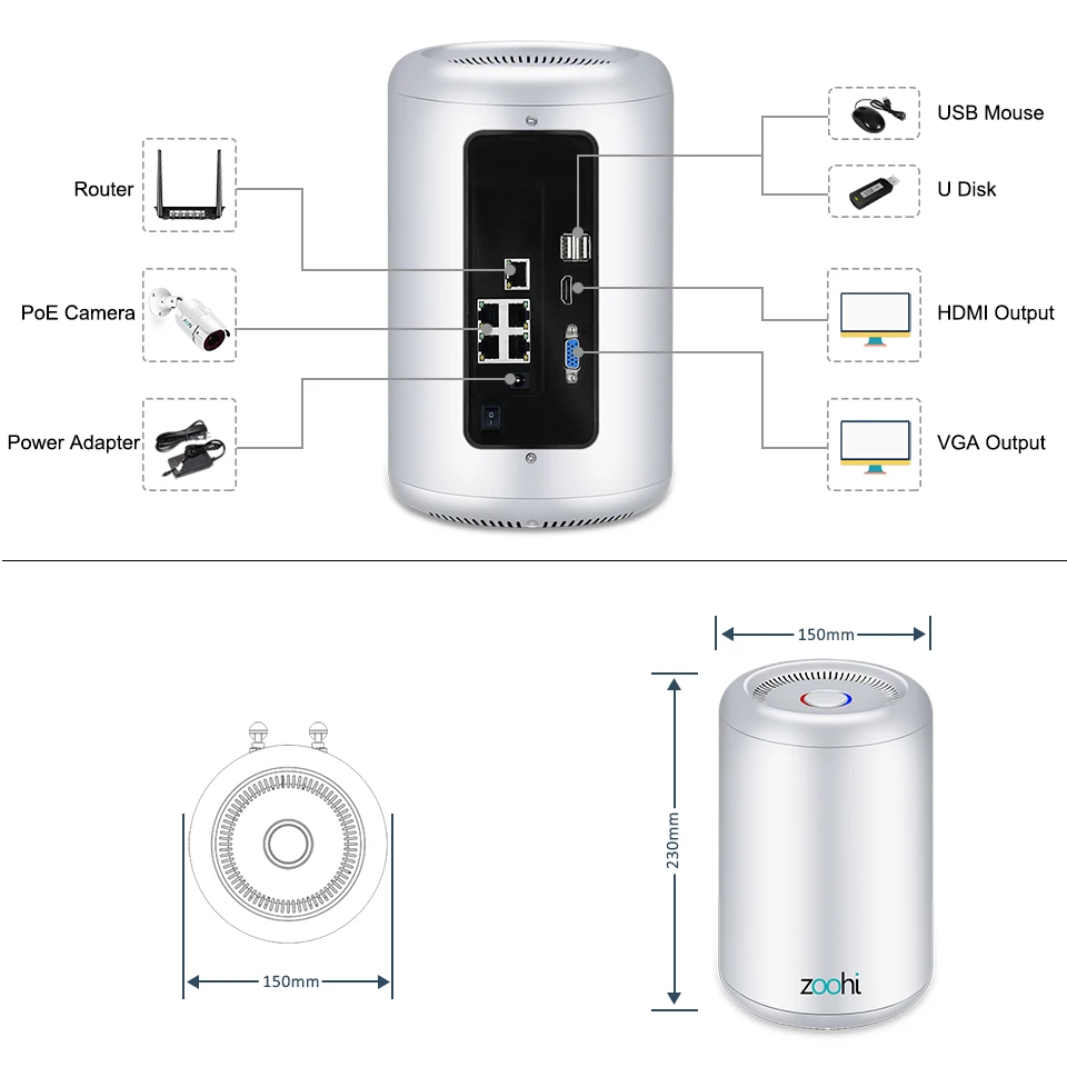 Zoohi безопасности Камера Системы POE 4CH H.265 NVR 5MP безопасности Камера Ночное видение HD открытый 8CH видеонаблюдение Системы NVR kit