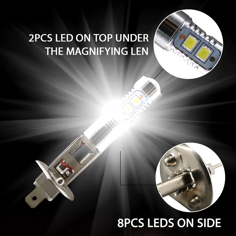 2 шт. H1 светодиодный лампы 10SMD 2835 50 Вт высокой мощности Мощность супер яркие