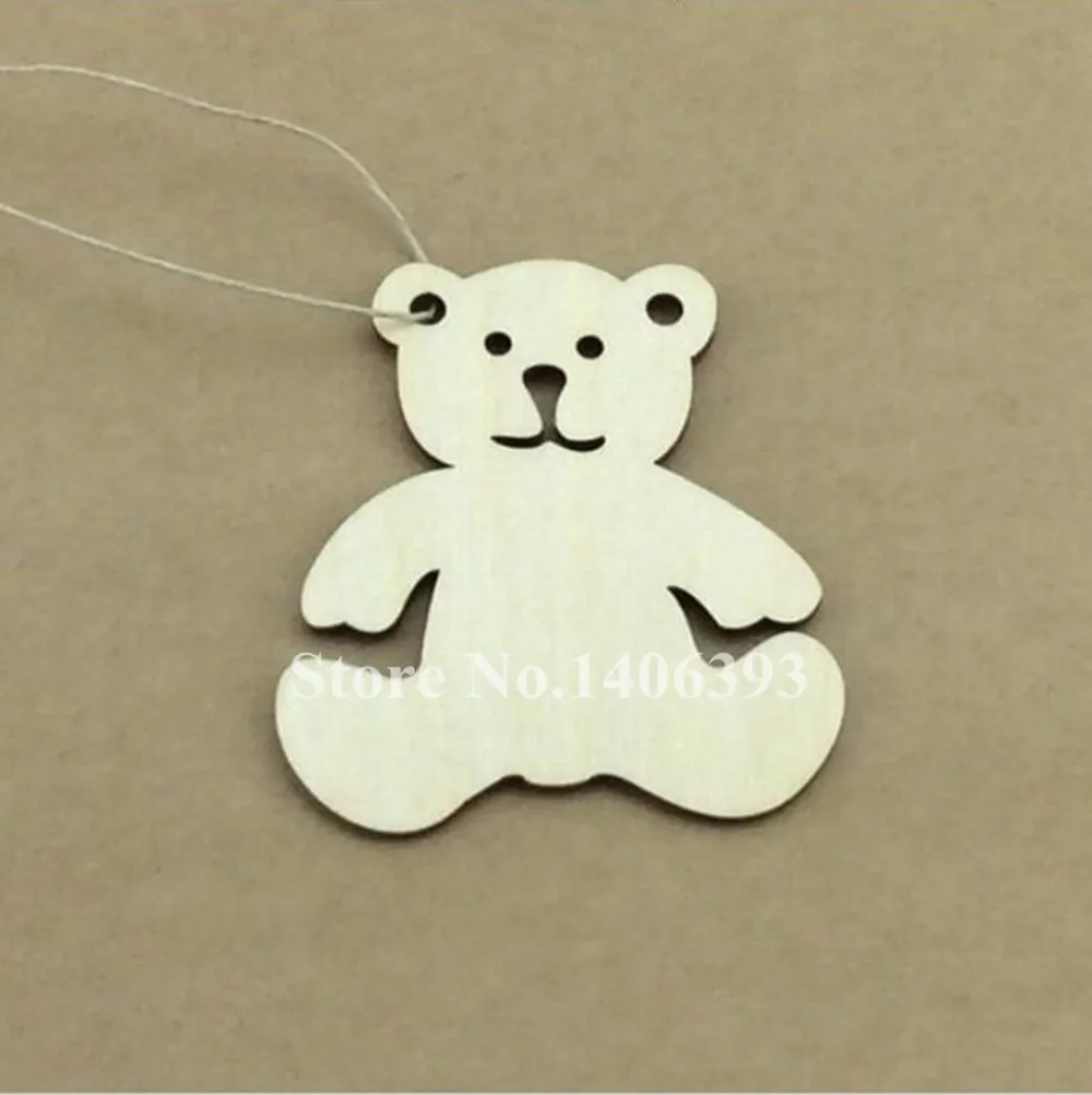 

Unfinished Blank Lovely Bear Wooden Hanging Tags for Scrapbooing Party Favor Wedding Gift Tags with Rope DIY Crafts Decorations