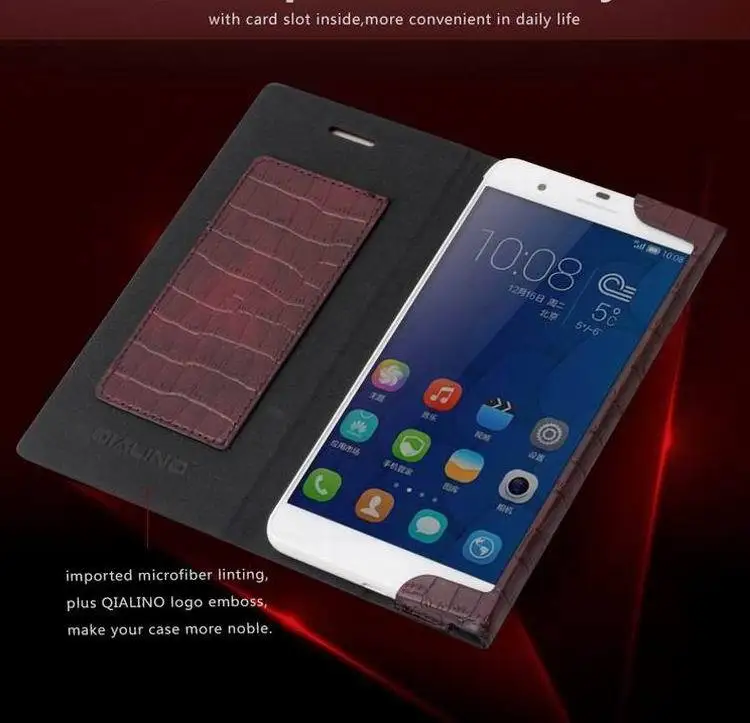 QIALINO чехол для Huawei Honor 6 Plus модный однотонный Чехол-бумажник из натуральной кожи с