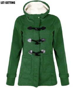 Женское длинное зимнее пальто на молнии с воротником и пуговицами-рогами