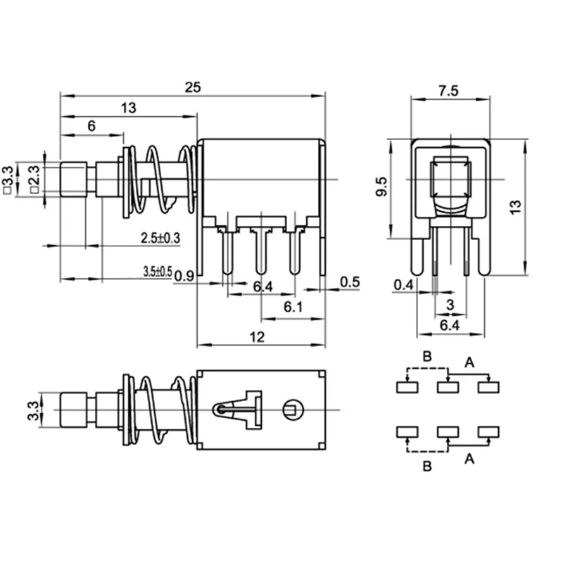 10 шт. непосредственно ключ коммутатора A03 PS-22F03 6 контакты самоблокирующимся