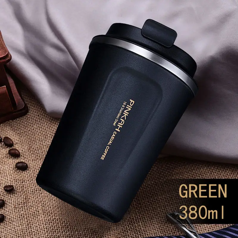 380ml Black Термокружка для кофе с крышкой, Термокружка для путешествий, Термокружка Из Нержавеющей Стали, Термокружка для кофе - Цвет: 380ml Black