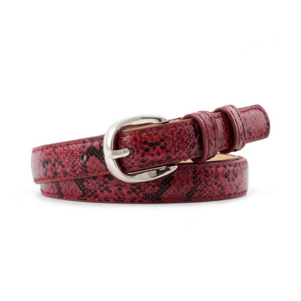 red silver buckle Винтажные женские тонкие ремни из змеиной кожи с регулируемой золотой и серебряной металлической пряжкой, поясные ремни для платья и джинсов - Цвет: red silver buckle