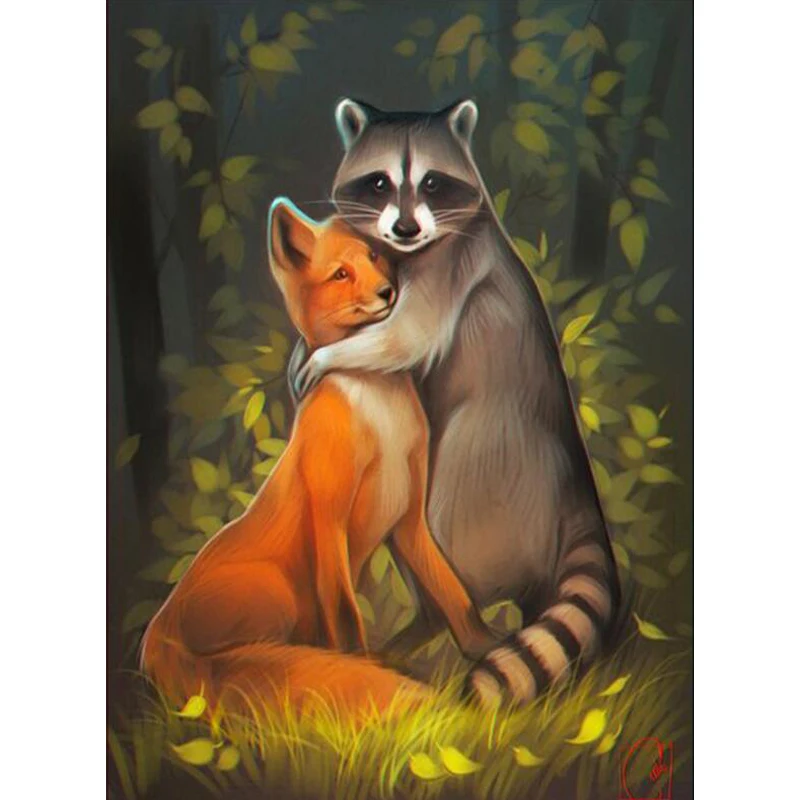 Новый 5D DIY алмазная живопись Домашний декор с рисунком лисы и енота мозаика