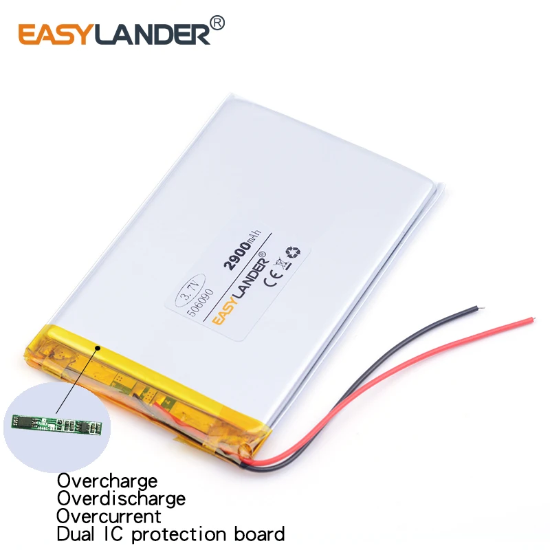 

3.7V 506090 2900mAh lithium Li ion polymer rechargeable battery battery tablet battery For andorid phone toys PDA Tools E-book