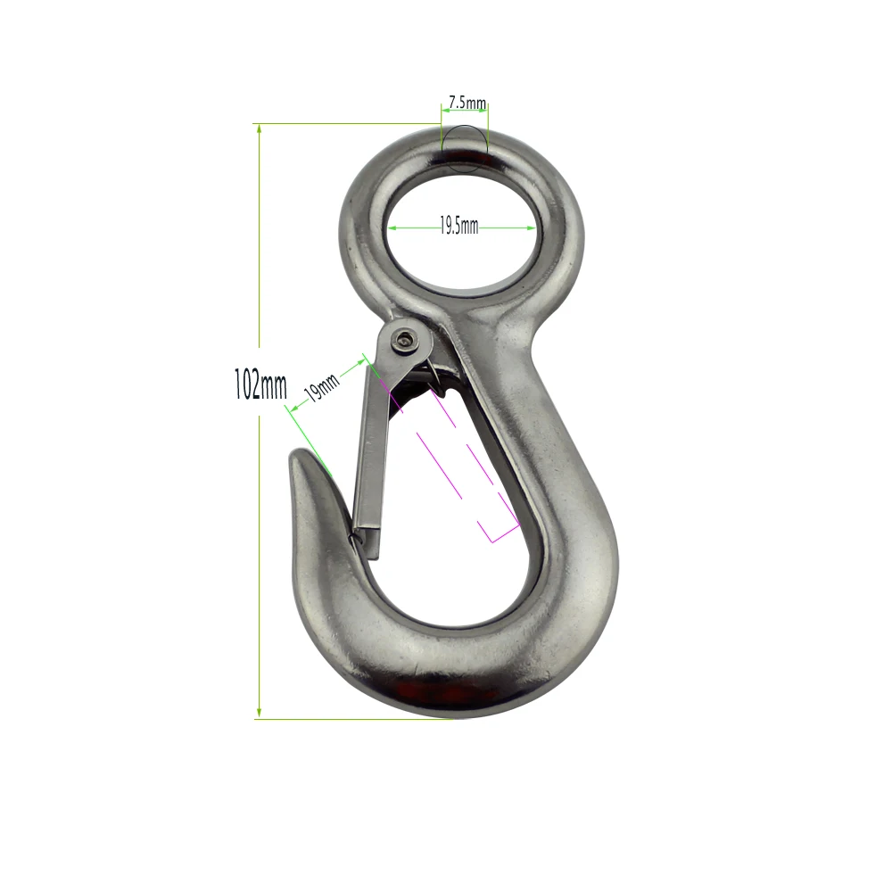 

Stainless Marine Large Eye Lift Crane Hooks with Safety Load Limit of 300Kg for Lifting 10pcs 102mm