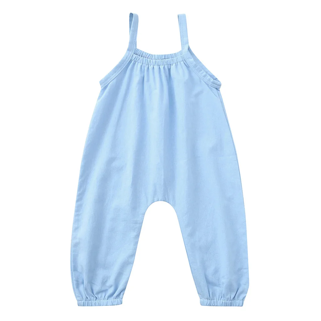 Light blue Одежда для малышей; Летний комбинезон для маленьких мальчиков и девочек; комбинезон без рукавов; летний однотонный комбинезон с ремешками в рубчик для малышей; одежда - Цвет: Light blue
