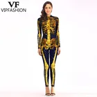 Модные комбинезоны VIP Purim с золотым 3D принтом скелета, костюмы для Хэллоуина и вечеринки для женщин, комбинезон, косплей, боди