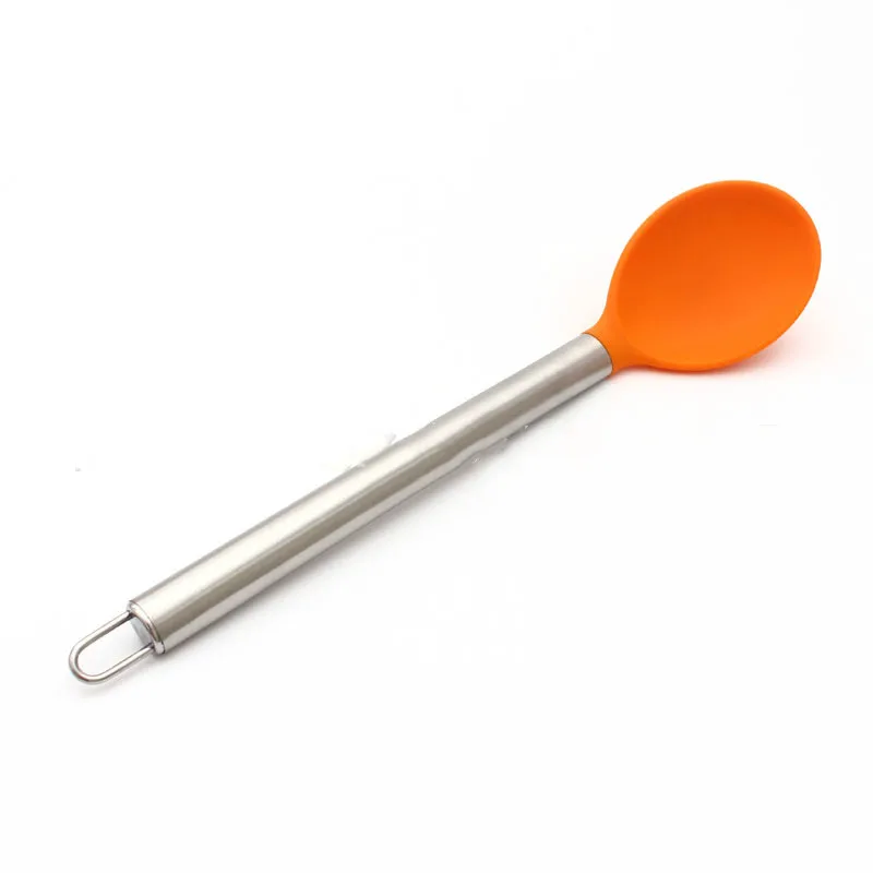 1PCS Wholesale Silicone Spoon Stainless Steel Cookware Cooking Anti-Hot Spatula | Дом и сад