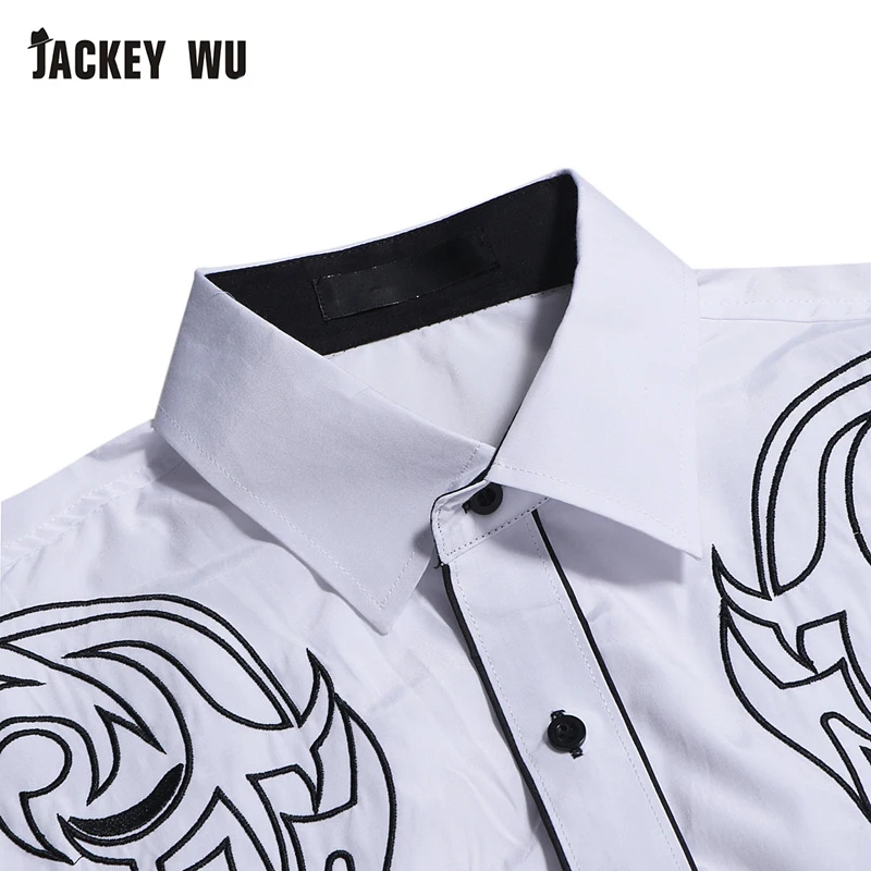 JACKEYWU платье рубашки для мужчин 2019 Мода вышитые длинный рукав Slim Fit рубашка хлопок