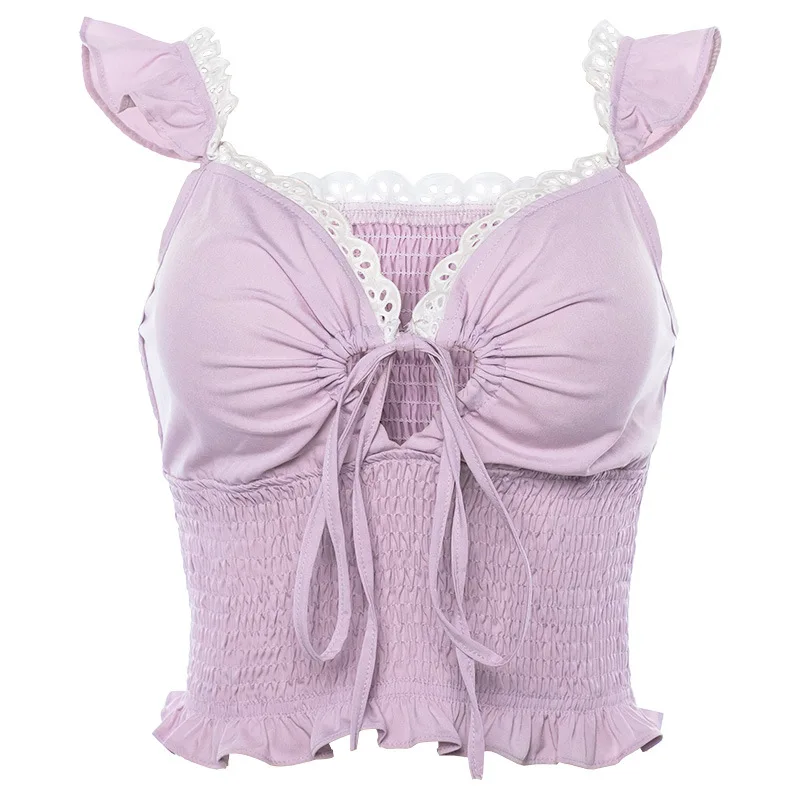 Женский топ на бретельках белый с рюшами шнурках|Майки| |