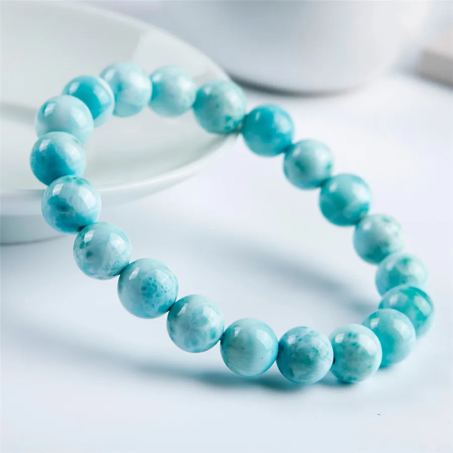 10 мм модный натуральный Синий Ларимар Кристалл растягивающийся Круглый браслет