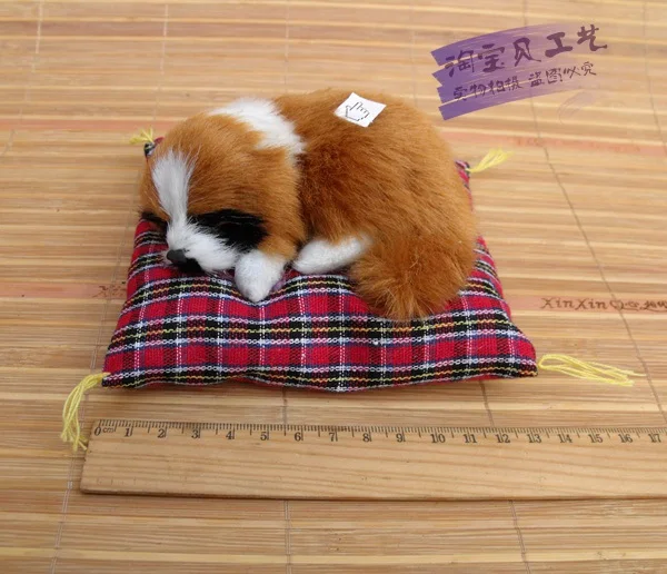 

small cute simulation sleeping dog toy resin and fur yellow&white dog doll gift about 14x13cm 2523