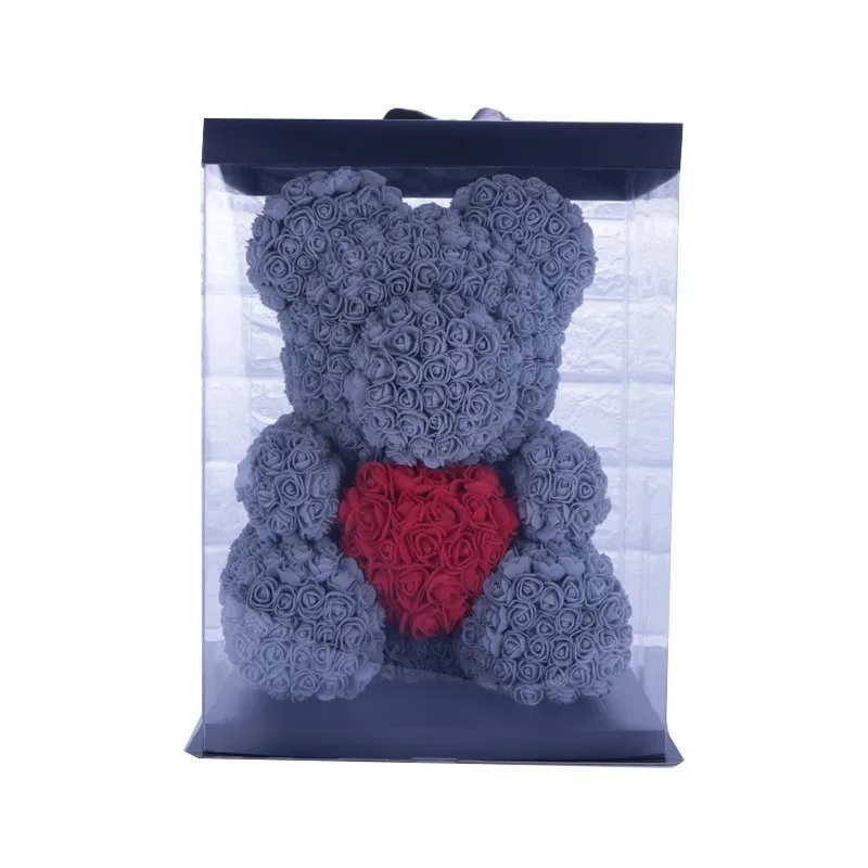 40cm Gray box Подарок на день Святого Валентина 40 см красный медведь Роза плюшевый медведь цветок розы искусственное украшение Рождественский подарок для женщин подарок на день Святого Валентина - Цвет: 40cm Gray box
